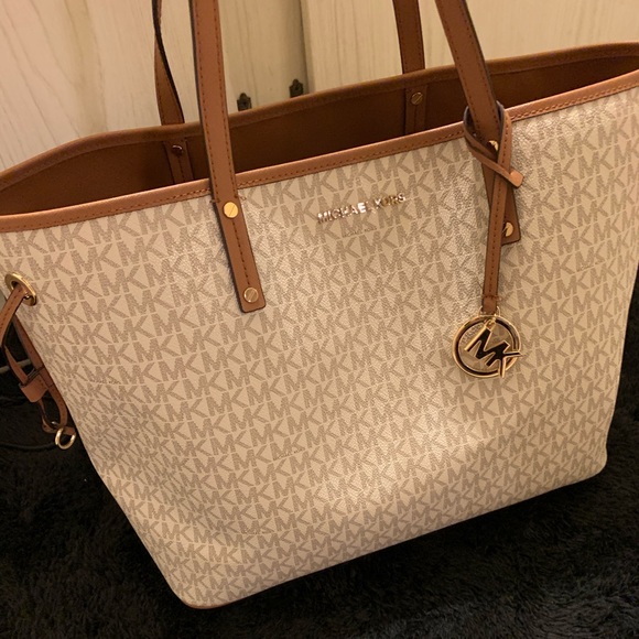 Buy the Michael Kors Tote Bag White, Khaki, Brown